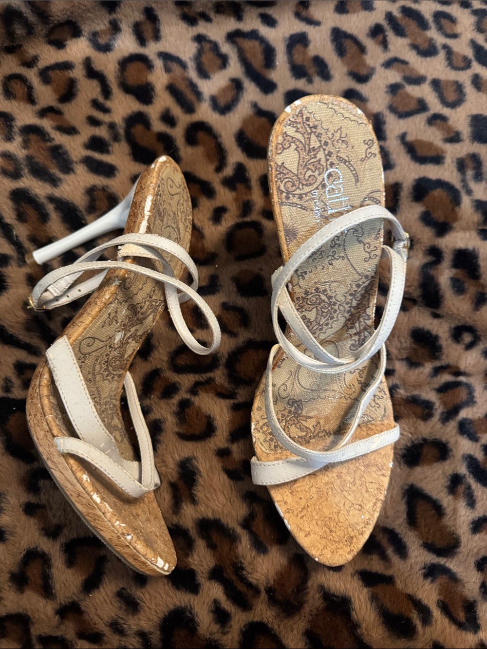 Cream Strappy Cork High Heel Sandals